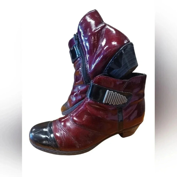 Rieker Red And  Black Zip Up Ankle Boots Size 39 - Picture 1 of 10